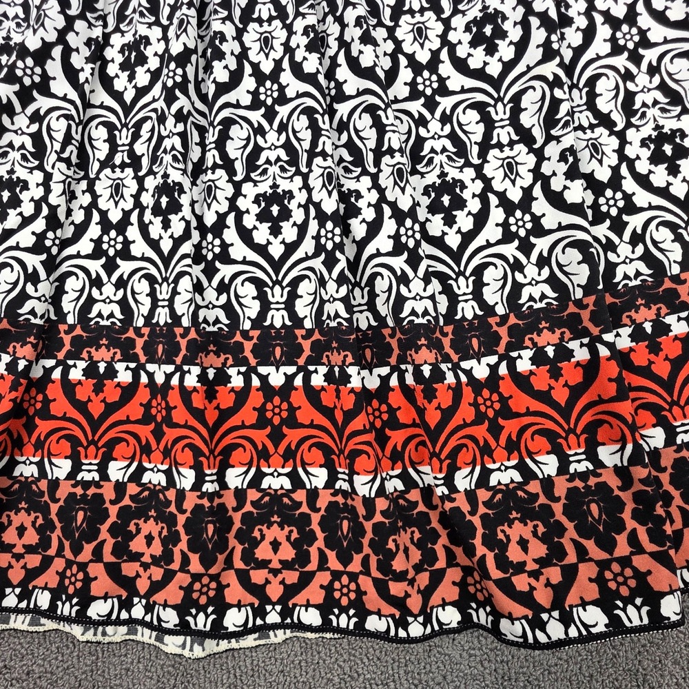 Sophie Max Black White Damask Empire Waist Dress Orange Border XS - Picture 2 of 6